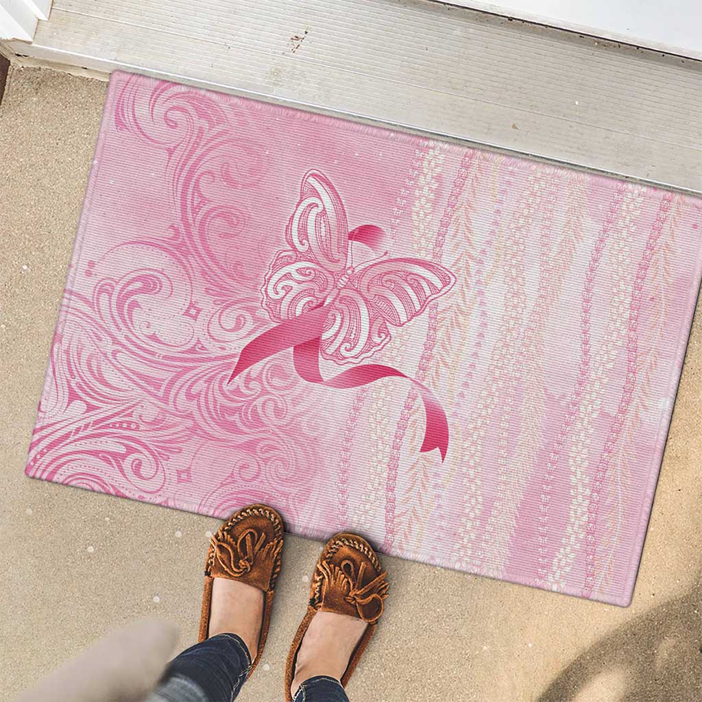 Breast Cancer Awareness Rubber Doormat Maile Pikake Lokelani Crown Flower Lei Inspired