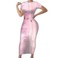 Breast Cancer Awareness Short Sleeve Bodycon Dress Maile Pikake Lokelani Crown Flower Lei Inspired