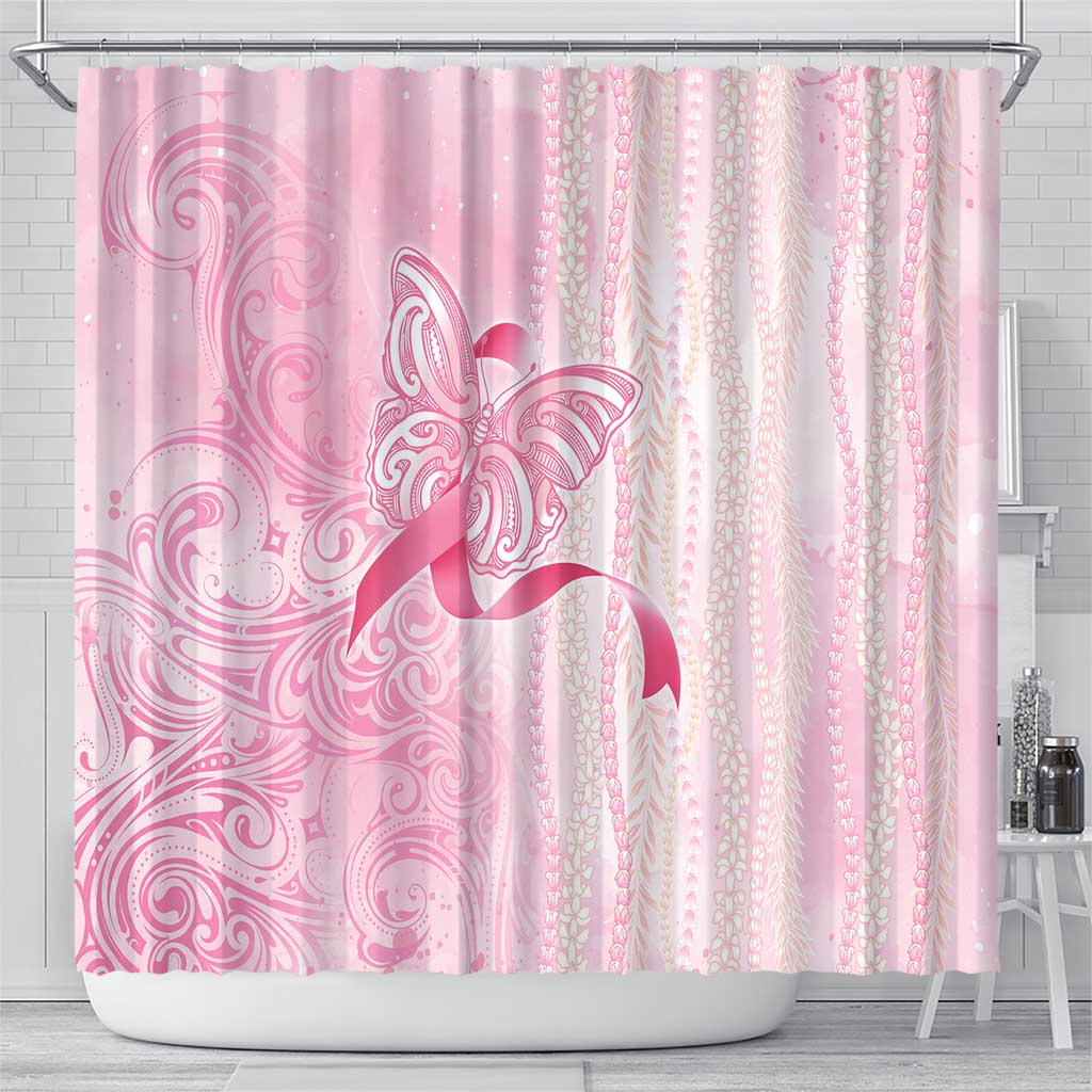 Breast Cancer Awareness Shower Curtain Maile Pikake Lokelani Crown Flower Lei Inspired LT9 - Polynesian Pride