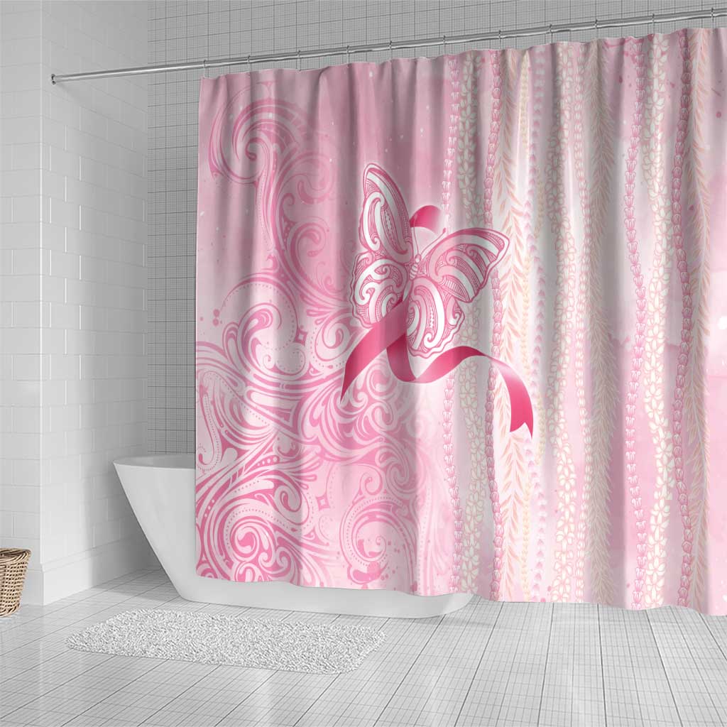 Breast Cancer Awareness Shower Curtain Maile Pikake Lokelani Crown Flower Lei Inspired LT9 - Polynesian Pride