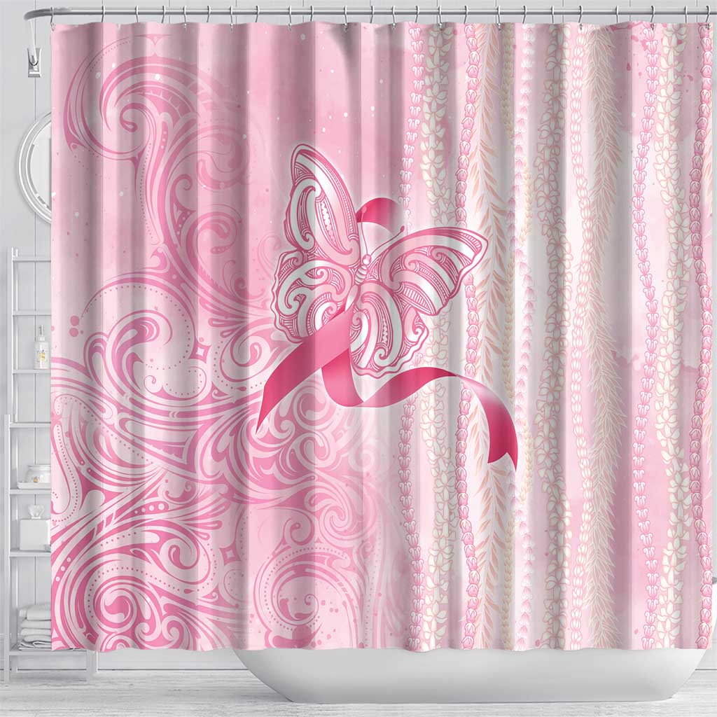 Breast Cancer Awareness Shower Curtain Maile Pikake Lokelani Crown Flower Lei Inspired LT9 - Polynesian Pride