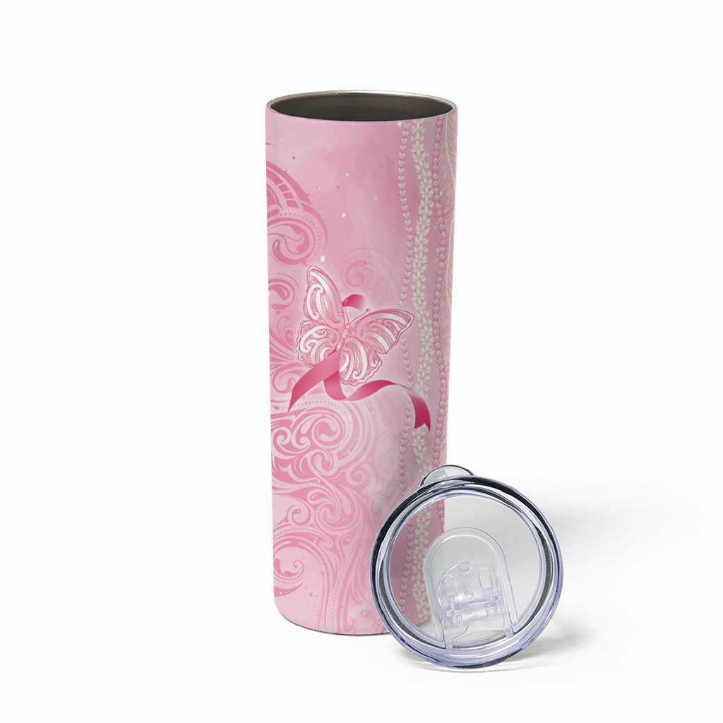 Breast Cancer Awareness Skinny Tumbler Maile Pikake Lokelani Crown Flower Lei Inspired