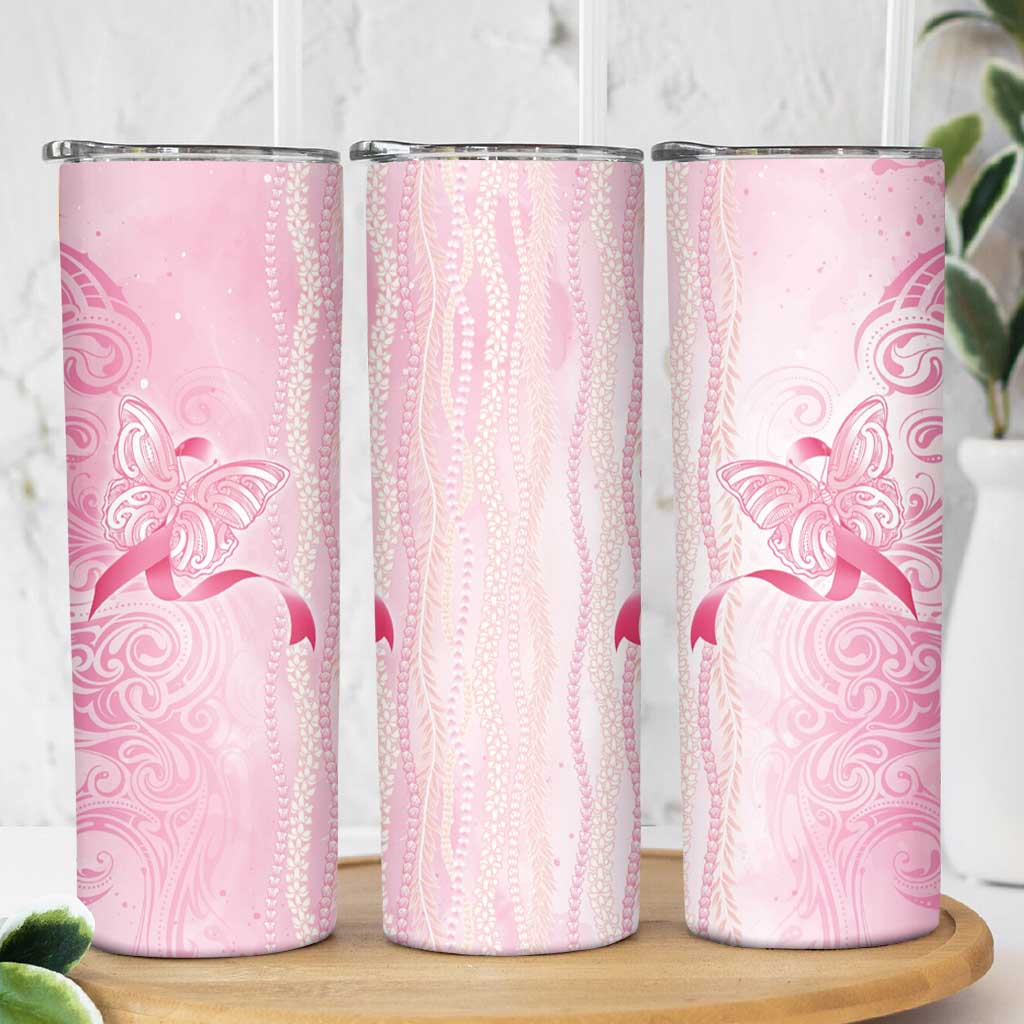 Breast Cancer Awareness Skinny Tumbler Maile Pikake Lokelani Crown Flower Lei Inspired
