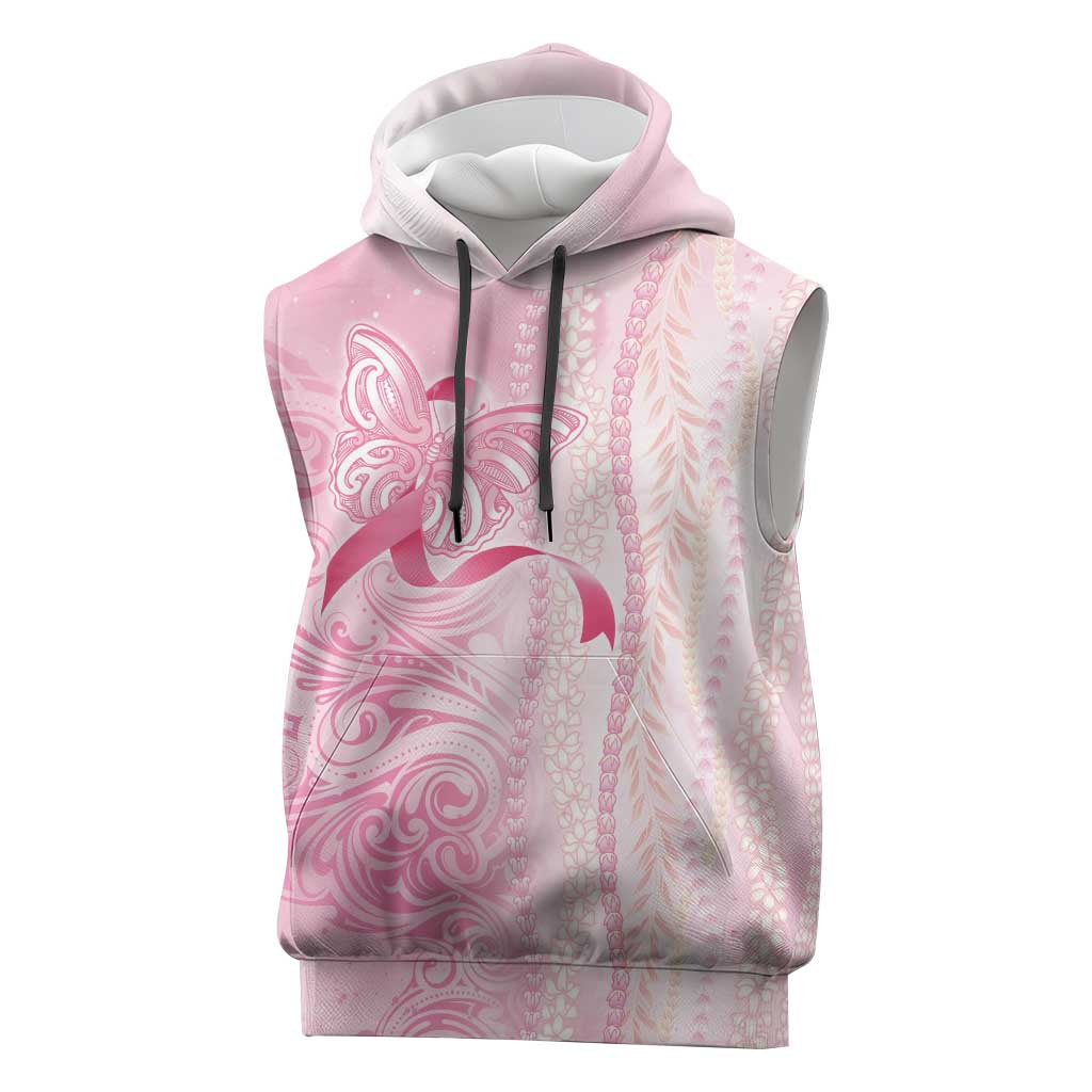 Breast Cancer Awareness Sleeveless Hoodie Maile Pikake Lokelani Crown Flower Lei Inspired