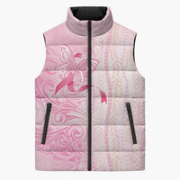 Breast Cancer Awareness Sleeveless Puffer Jacket Maile Pikake Lokelani Crown Flower Lei Inspired LT9 Unisex Pink - Polynesian Pride