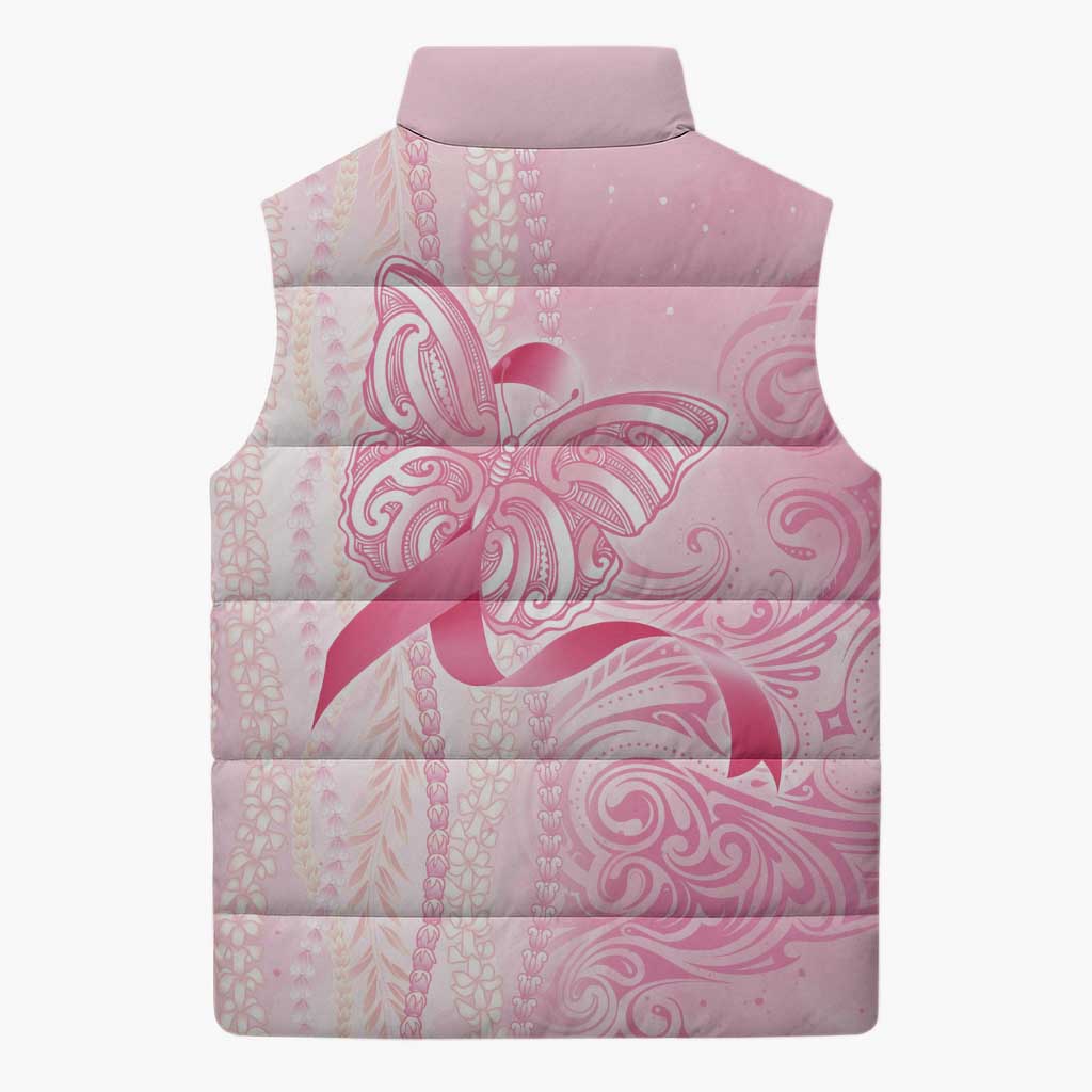 Breast Cancer Awareness Sleeveless Puffer Jacket Maile Pikake Lokelani Crown Flower Lei Inspired LT9 - Polynesian Pride
