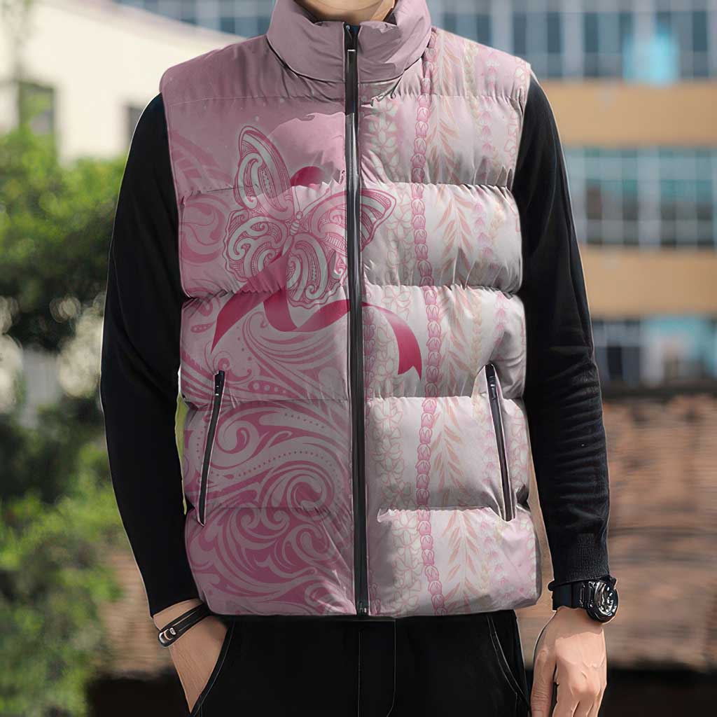 Breast Cancer Awareness Sleeveless Puffer Jacket Maile Pikake Lokelani Crown Flower Lei Inspired LT9 - Polynesian Pride