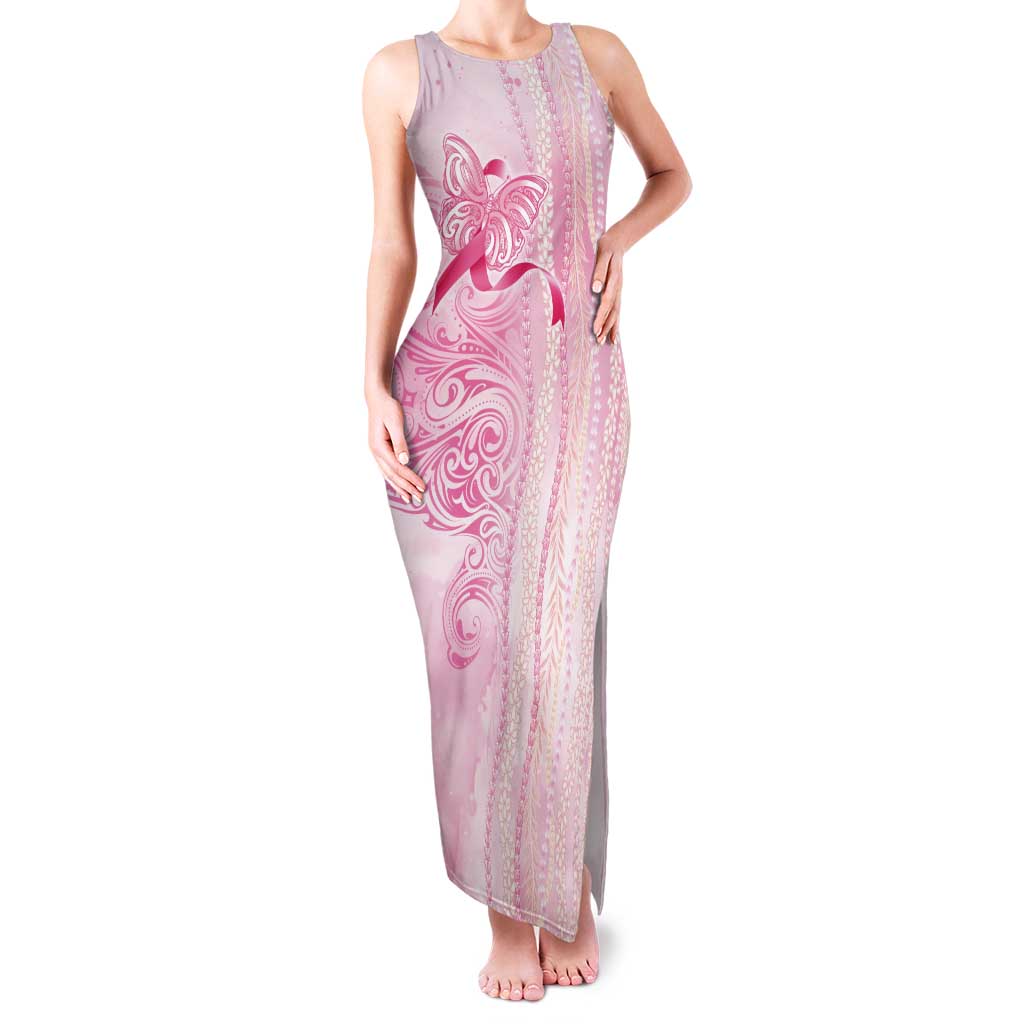Breast Cancer Awareness Tank Maxi Dress Maile Pikake Lokelani Crown Flower Lei Inspired