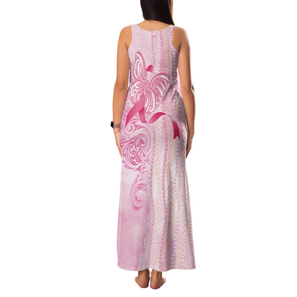 Breast Cancer Awareness Tank Maxi Dress Maile Pikake Lokelani Crown Flower Lei Inspired