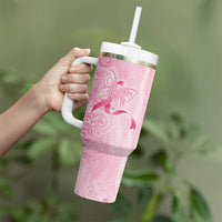 Breast Cancer Awareness Tumbler With Handle Maile Pikake Lokelani Crown Flower Lei Inspired LT9 - Polynesian Pride
