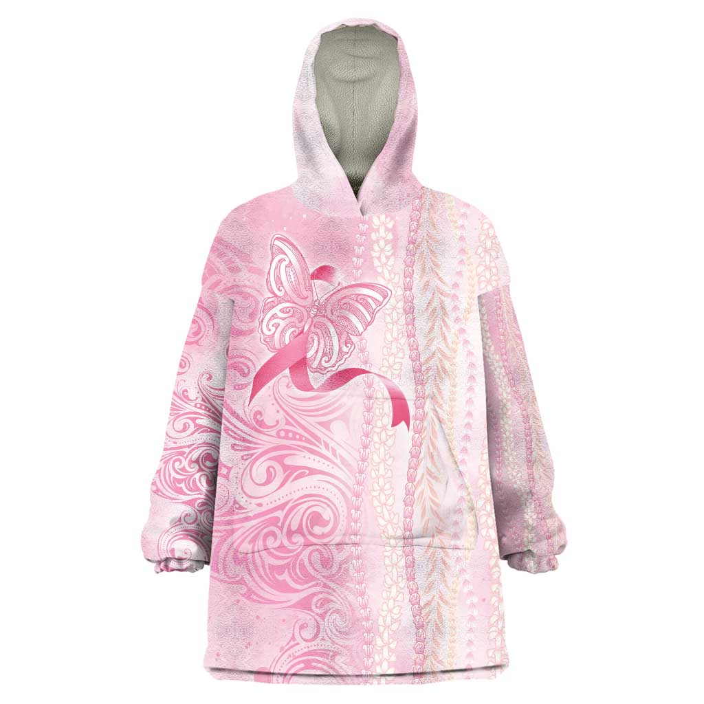 Breast Cancer Awareness Wearable Blanket Hoodie Maile Pikake Lokelani Crown Flower Lei Inspired
