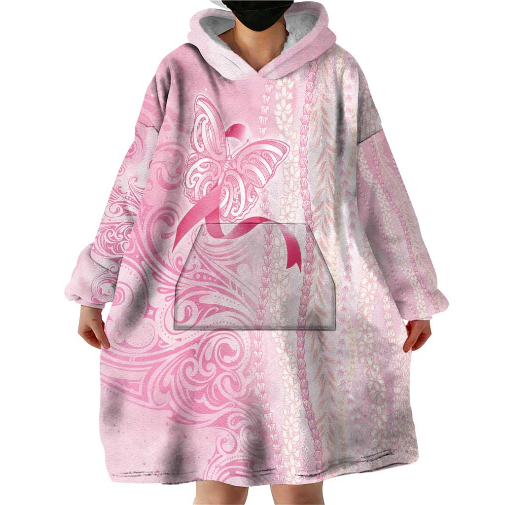 Breast Cancer Awareness Wearable Blanket Hoodie Maile Pikake Lokelani Crown Flower Lei Inspired