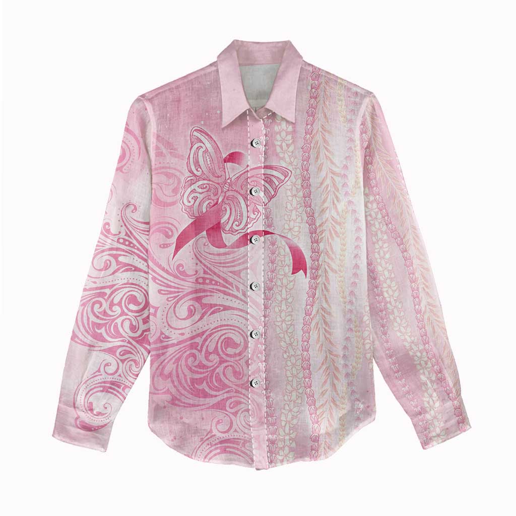 Breast Cancer Awareness Women Casual Shirt Maile Pikake Lokelani Crown Flower Lei Inspired