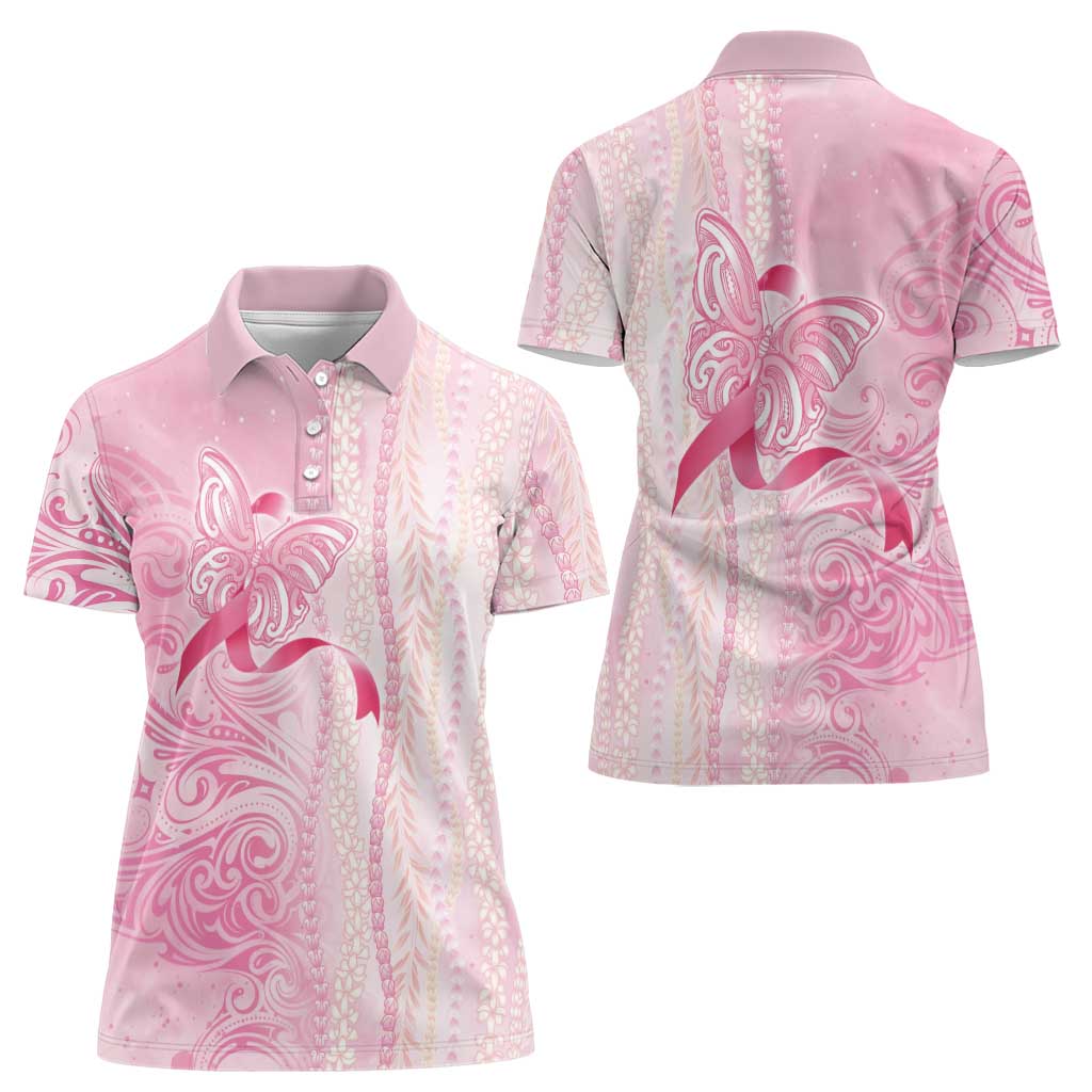 Breast Cancer Awareness Women Polo Shirt Maile Pikake Lokelani Crown Flower Lei Inspired