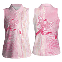 Breast Cancer Awareness Women Sleeveless Polo Shirt Maile Pikake Lokelani Crown Flower Lei Inspired