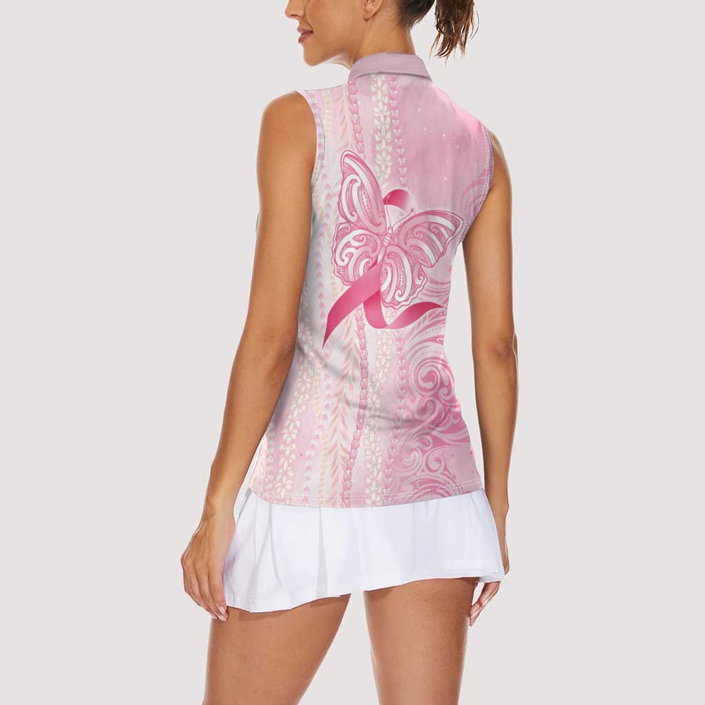 Breast Cancer Awareness Women Sleeveless Polo Shirt Maile Pikake Lokelani Crown Flower Lei Inspired