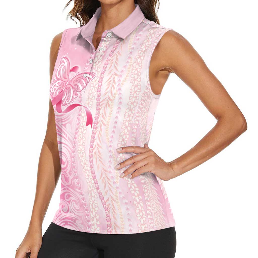 Breast Cancer Awareness Women Sleeveless Polo Shirt Maile Pikake Lokelani Crown Flower Lei Inspired