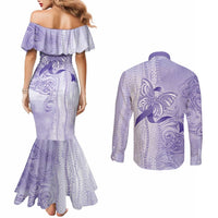 Epilepsy Awareness Couples Matching Mermaid Dress and Long Sleeve Button Shirt Maile Pikake Lokelani Crown Flower Lei Inspired