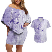 Epilepsy Awareness Couples Matching Off Shoulder Short Dress and Hawaiian Shirt Maile Pikake Lokelani Crown Flower Lei Inspired