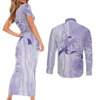 Epilepsy Awareness Couples Matching Short Sleeve Bodycon Dress and Long Sleeve Button Shirt Maile Pikake Lokelani Crown Flower Lei Inspired
