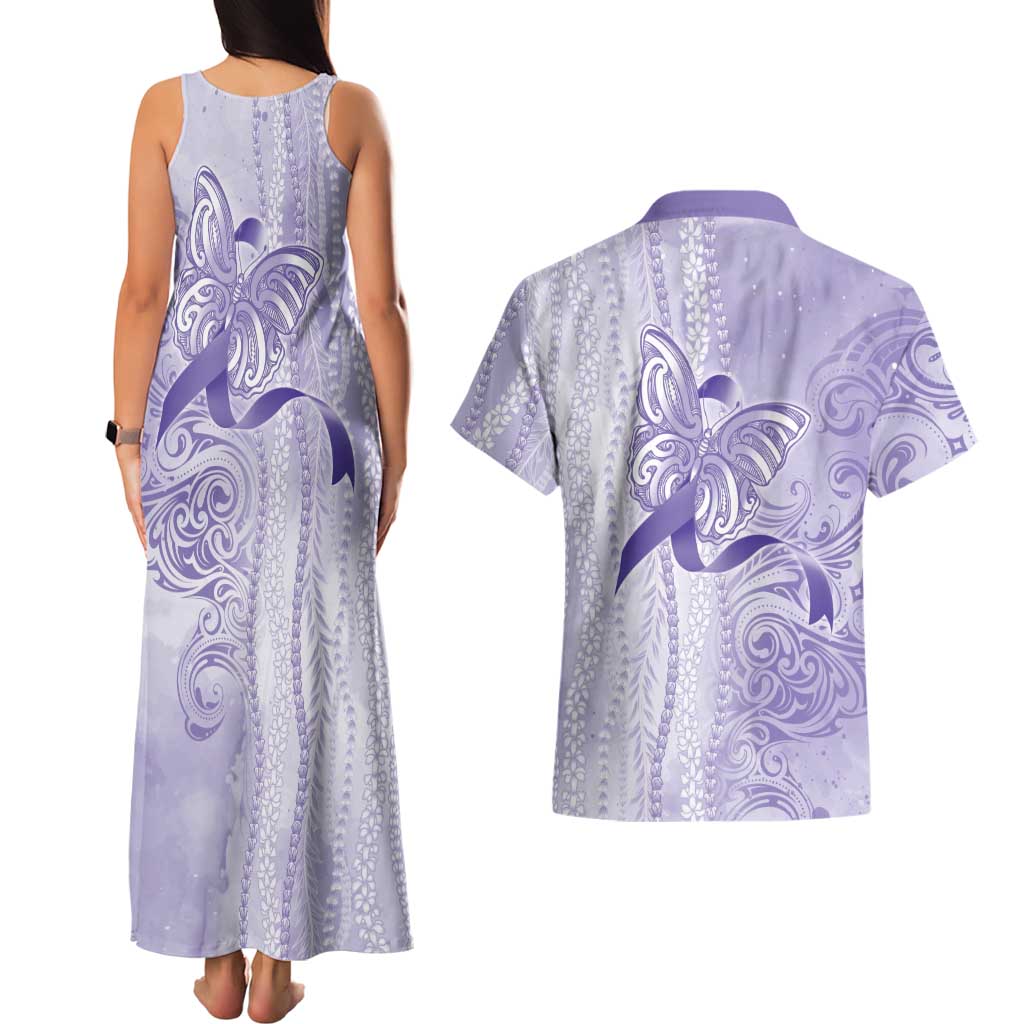 Epilepsy Awareness Couples Matching Tank Maxi Dress and Hawaiian Shirt Maile Pikake Lokelani Crown Flower Lei Inspired