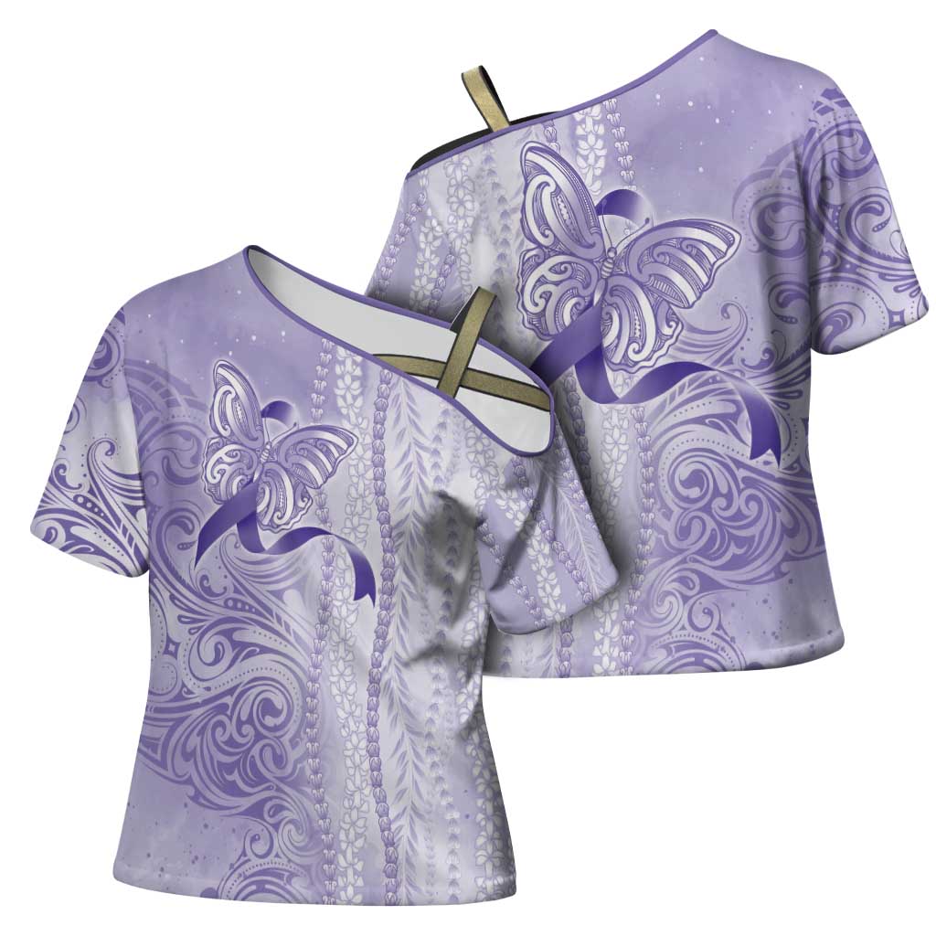 Epilepsy Awareness Cross Shoulder Shirt Maile Pikake Lokelani Crown Flower Lei Inspired