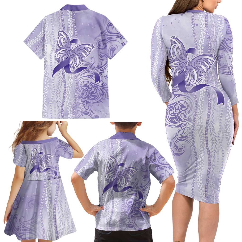 Epilepsy Awareness Family Matching Long Sleeve Bodycon Dress and Hawaiian Shirt Maile Pikake Lokelani Crown Flower Lei Inspired