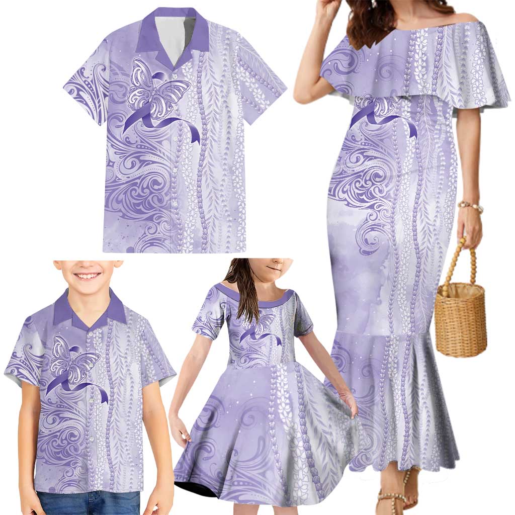 Epilepsy Awareness Family Matching Mermaid Dress and Hawaiian Shirt Maile Pikake Lokelani Crown Flower Lei Inspired