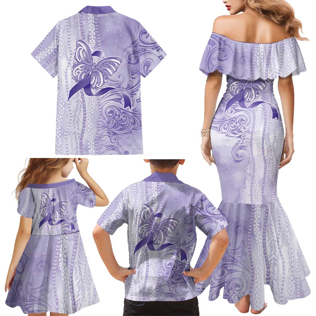 Epilepsy Awareness Family Matching Mermaid Dress and Hawaiian Shirt Maile Pikake Lokelani Crown Flower Lei Inspired