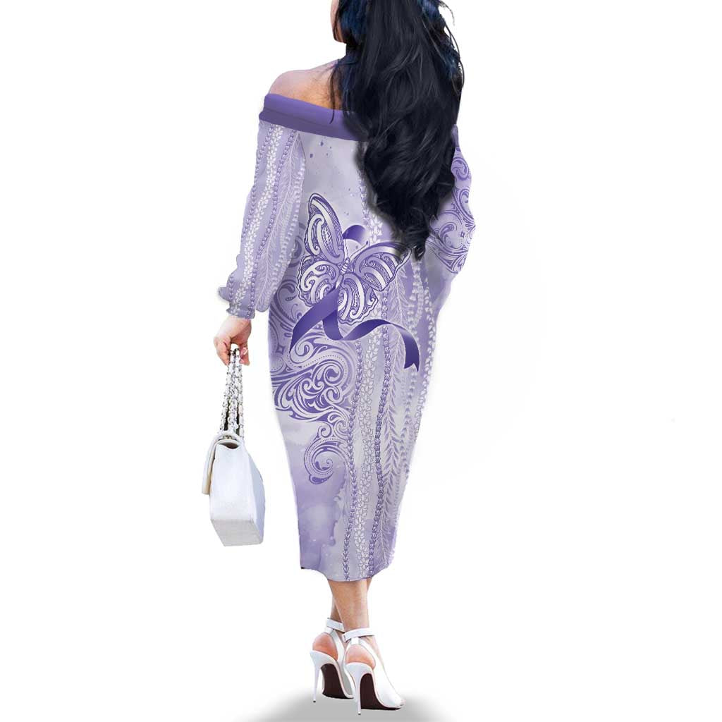 Epilepsy Awareness Family Matching Off The Shoulder Long Sleeve Dress and Hawaiian Shirt Maile Pikake Lokelani Crown Flower Lei Inspired
