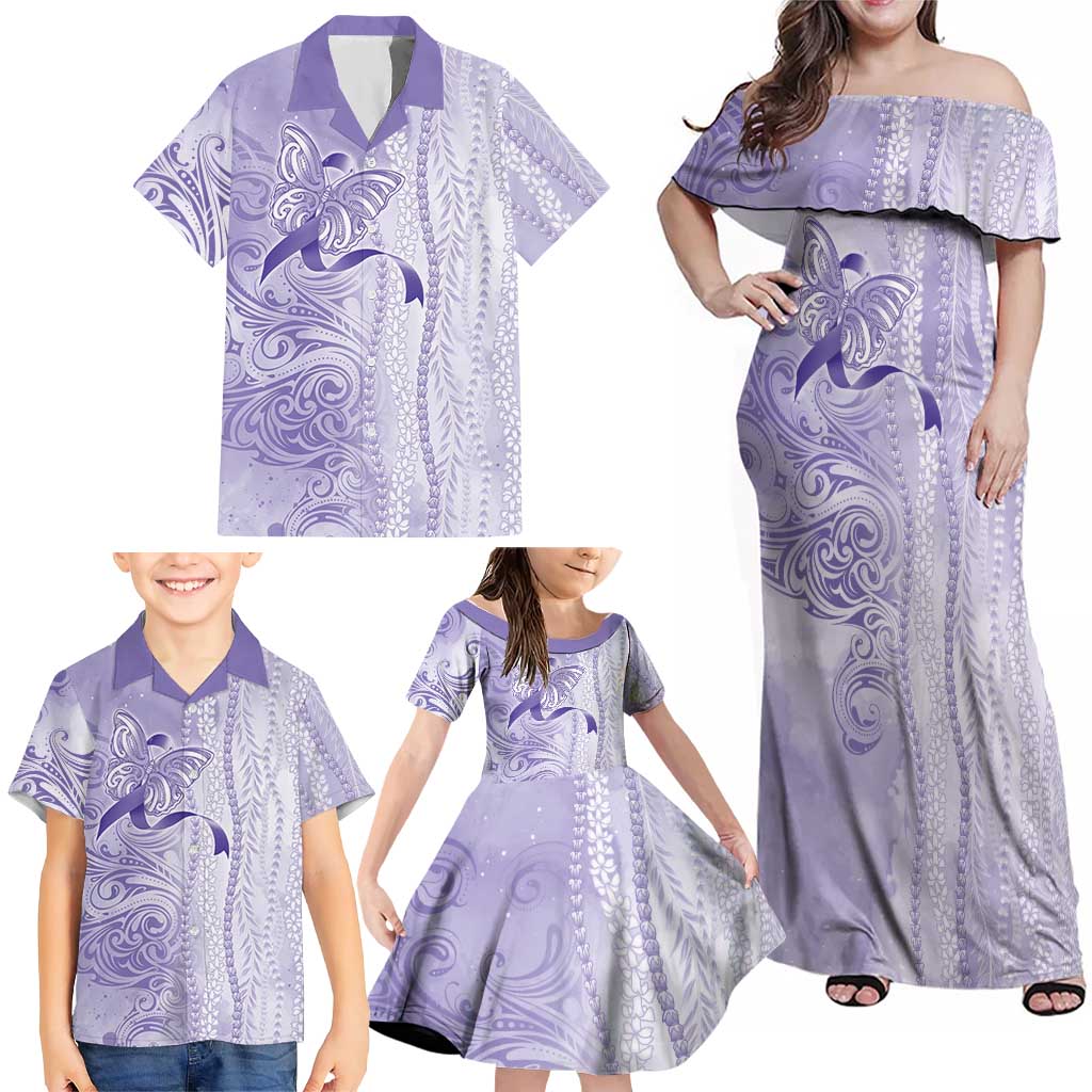 Epilepsy Awareness Family Matching Off Shoulder Maxi Dress and Hawaiian Shirt Maile Pikake Lokelani Crown Flower Lei Inspired LT9 - Polynesian Pride