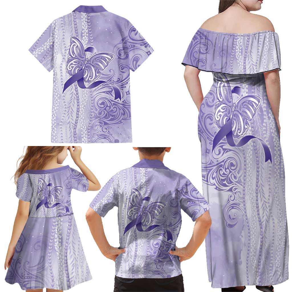 Epilepsy Awareness Family Matching Off Shoulder Maxi Dress and Hawaiian Shirt Maile Pikake Lokelani Crown Flower Lei Inspired LT9 - Polynesian Pride