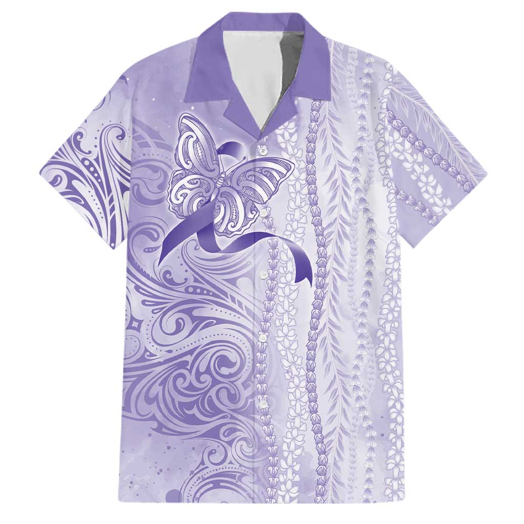 Epilepsy Awareness Family Matching Off Shoulder Maxi Dress and Hawaiian Shirt Maile Pikake Lokelani Crown Flower Lei Inspired LT9 Dad's Shirt - Short Sleeve Purple - Polynesian Pride