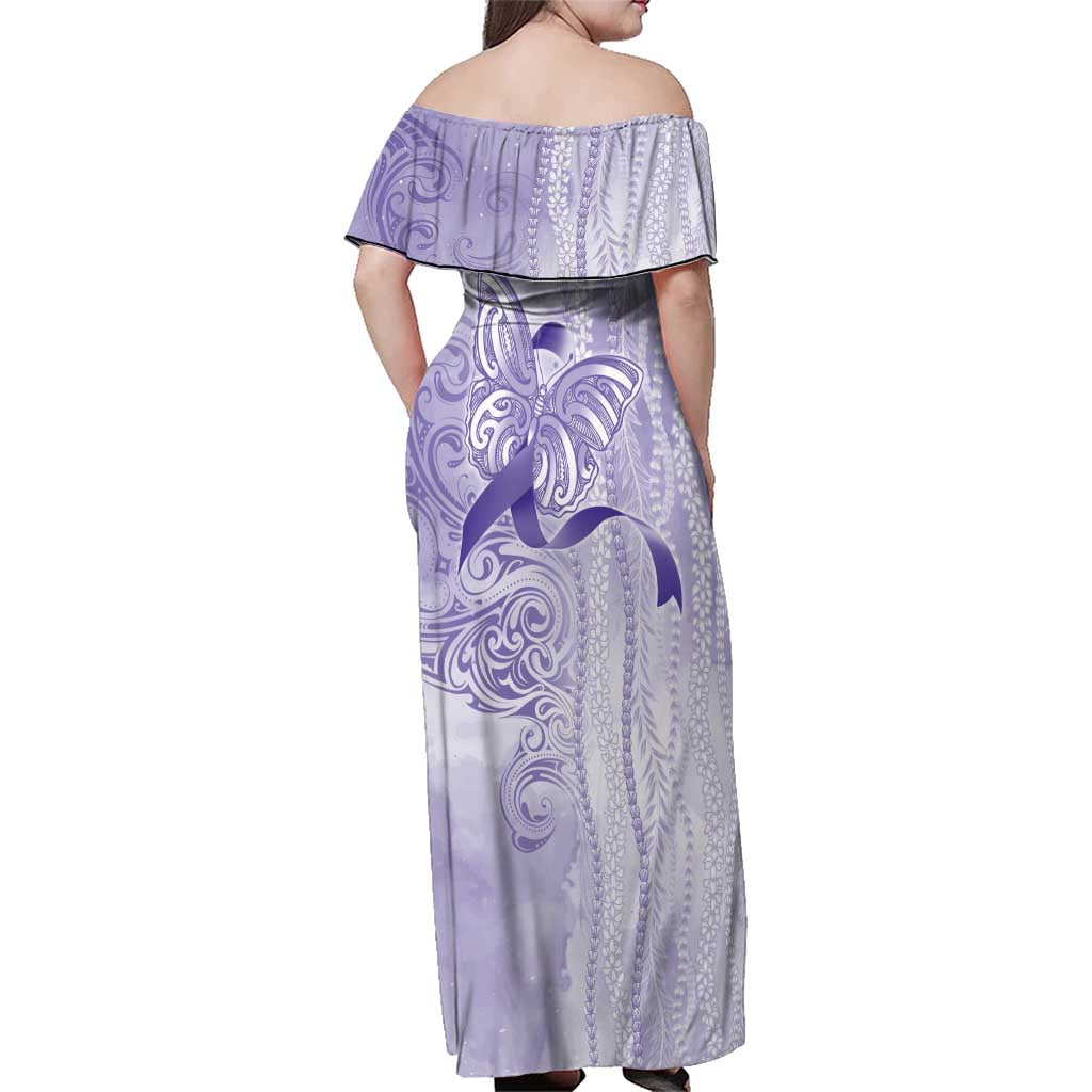Epilepsy Awareness Family Matching Off Shoulder Maxi Dress and Hawaiian Shirt Maile Pikake Lokelani Crown Flower Lei Inspired LT9 - Polynesian Pride