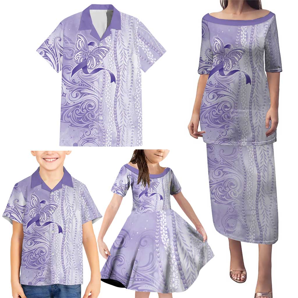 Epilepsy Awareness Family Matching Puletasi and Hawaiian Shirt Maile Pikake Lokelani Crown Flower Lei Inspired