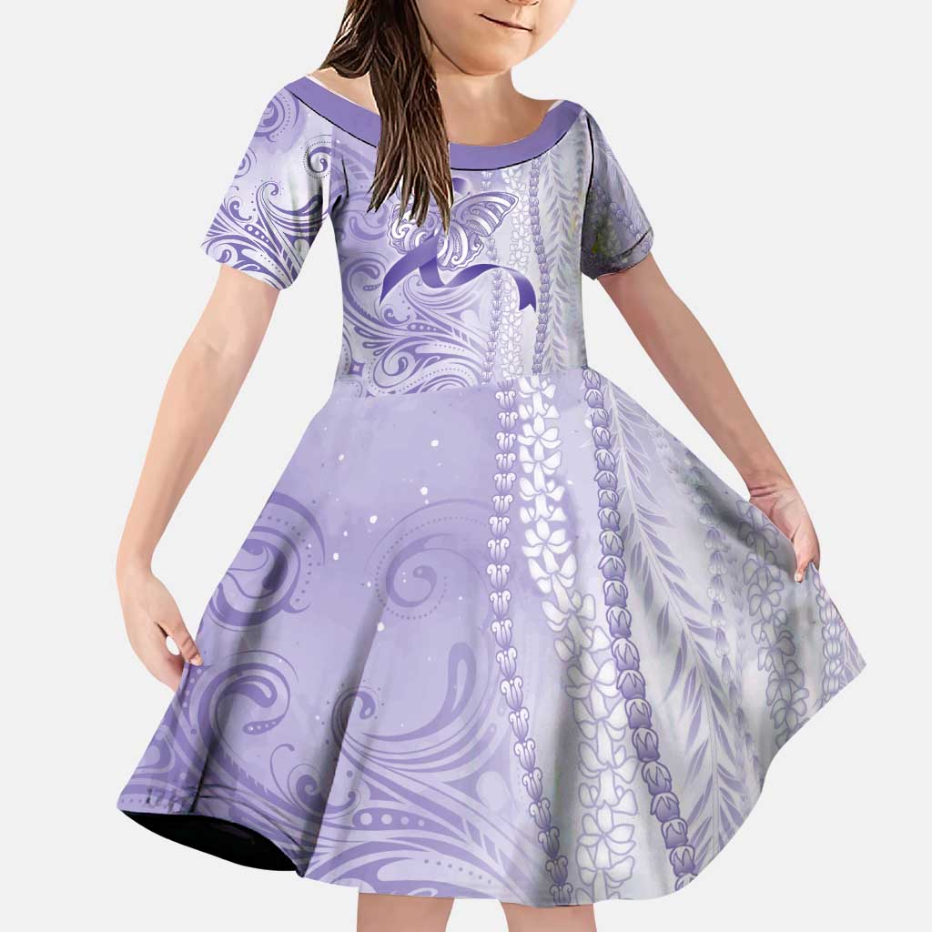Epilepsy Awareness Family Matching Summer Maxi Dress and Hawaiian Shirt Maile Pikake Lokelani Crown Flower Lei Inspired LT9 Daughter's Dress Purple - Polynesian Pride