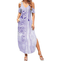 Epilepsy Awareness Family Matching Summer Maxi Dress and Hawaiian Shirt Maile Pikake Lokelani Crown Flower Lei Inspired LT9 Mom's Dress Purple - Polynesian Pride
