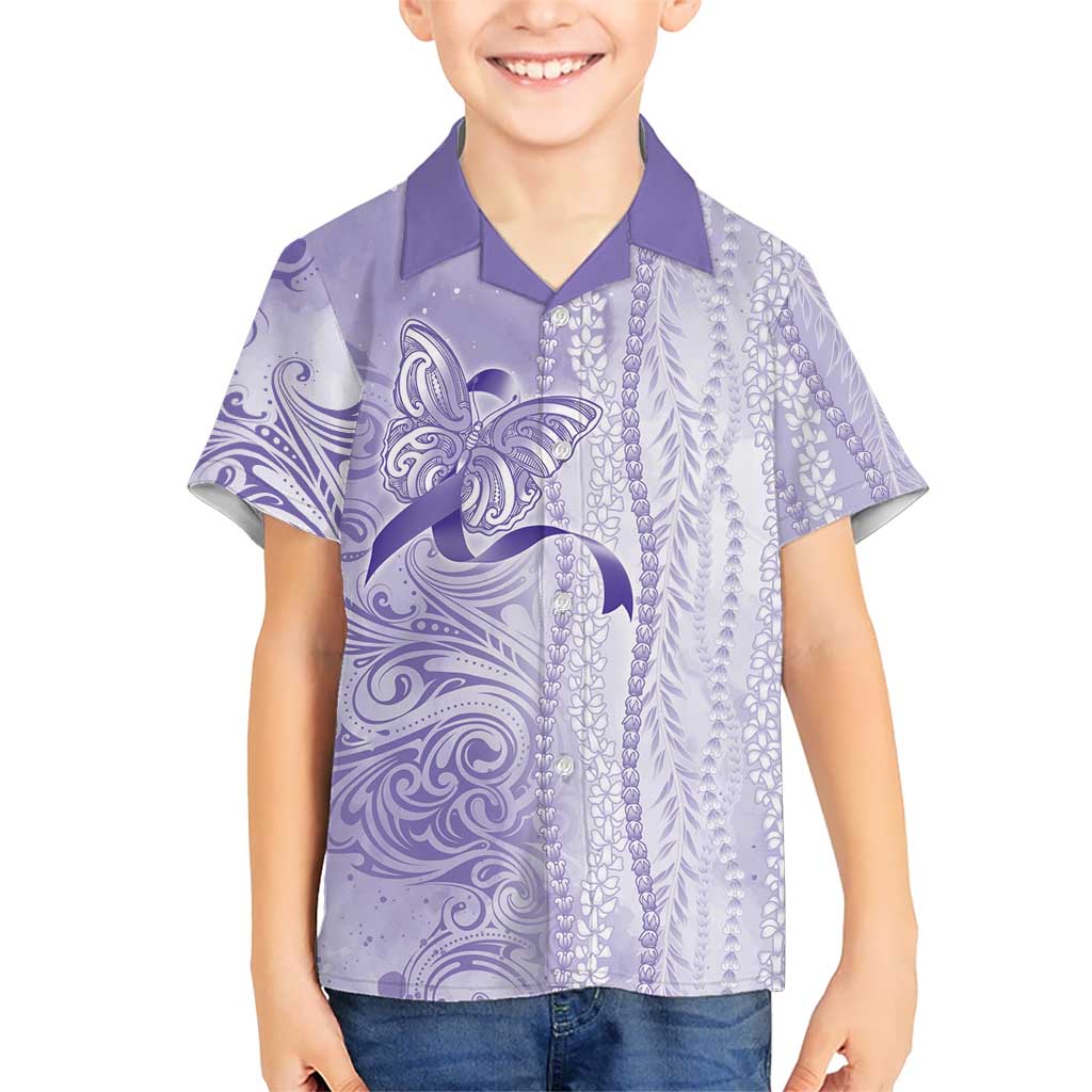 Epilepsy Awareness Family Matching Summer Maxi Dress and Hawaiian Shirt Maile Pikake Lokelani Crown Flower Lei Inspired LT9 Son's Shirt Purple - Polynesian Pride
