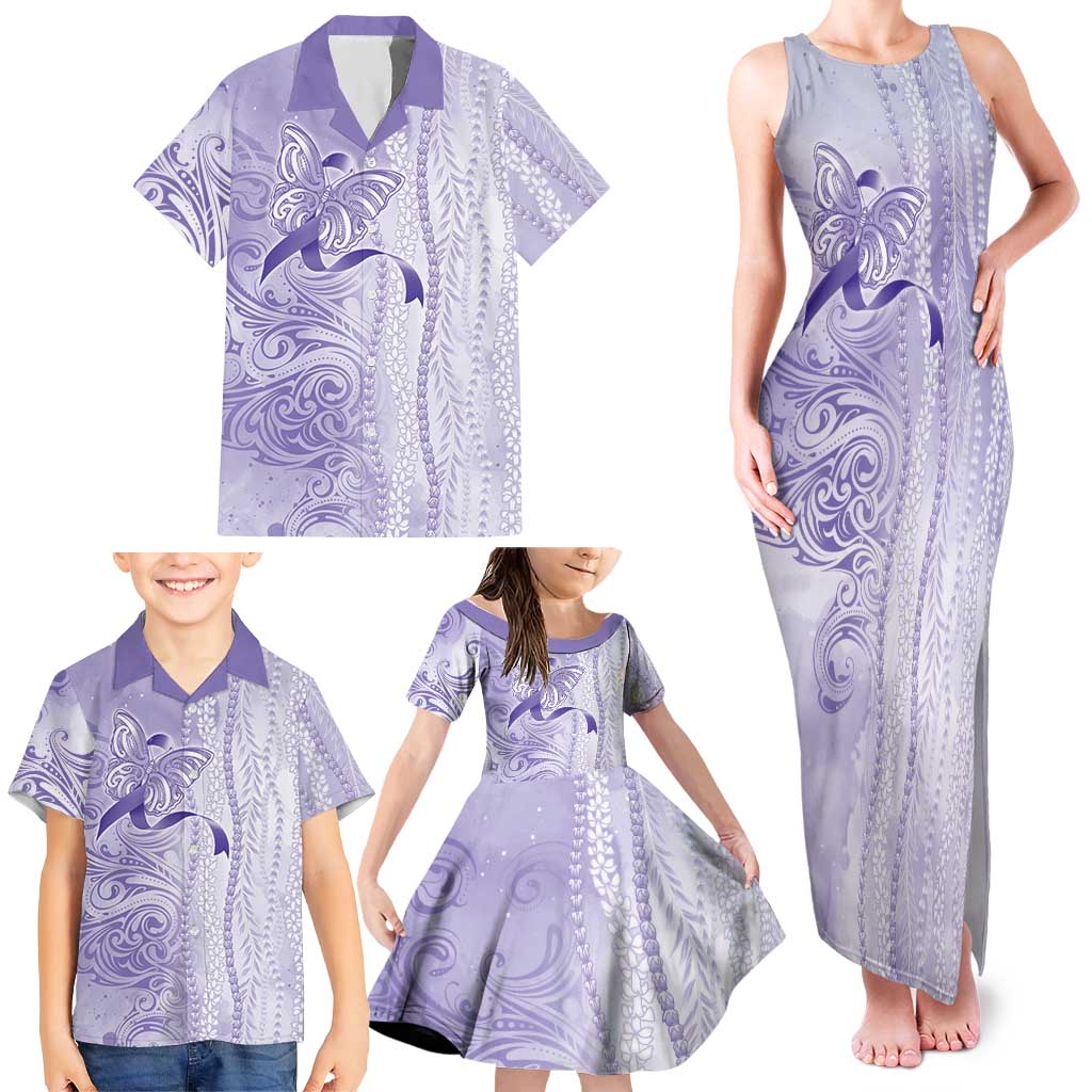 Epilepsy Awareness Family Matching Tank Maxi Dress and Hawaiian Shirt Maile Pikake Lokelani Crown Flower Lei Inspired