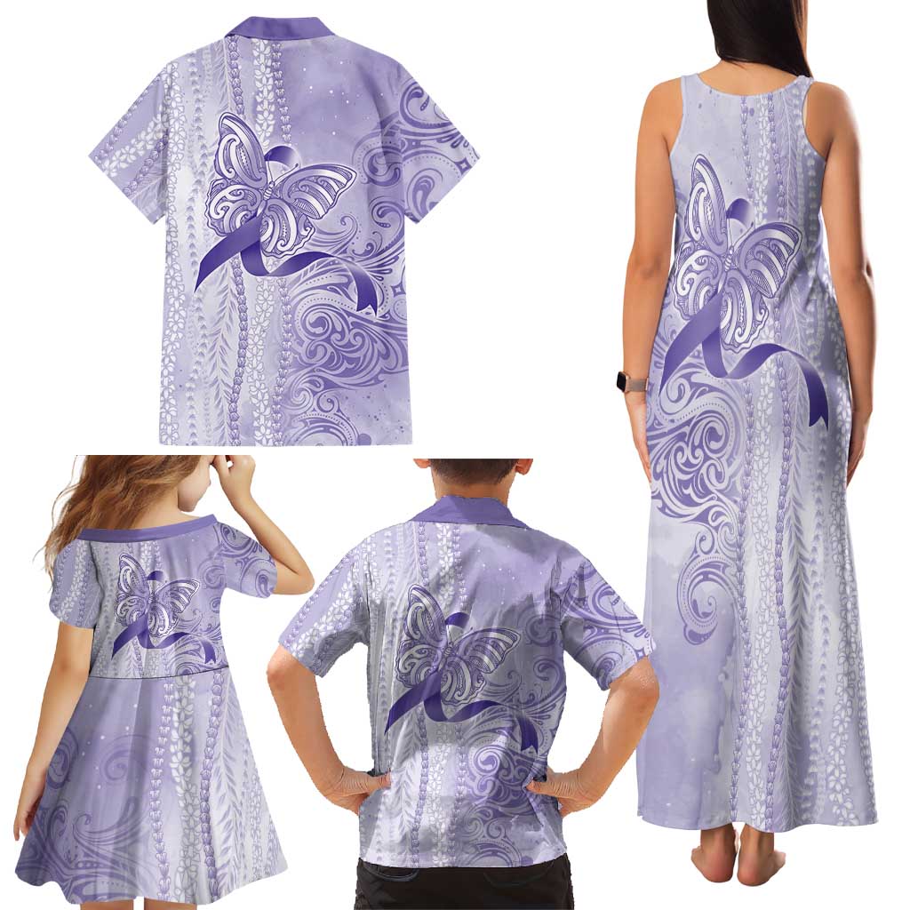 Epilepsy Awareness Family Matching Tank Maxi Dress and Hawaiian Shirt Maile Pikake Lokelani Crown Flower Lei Inspired