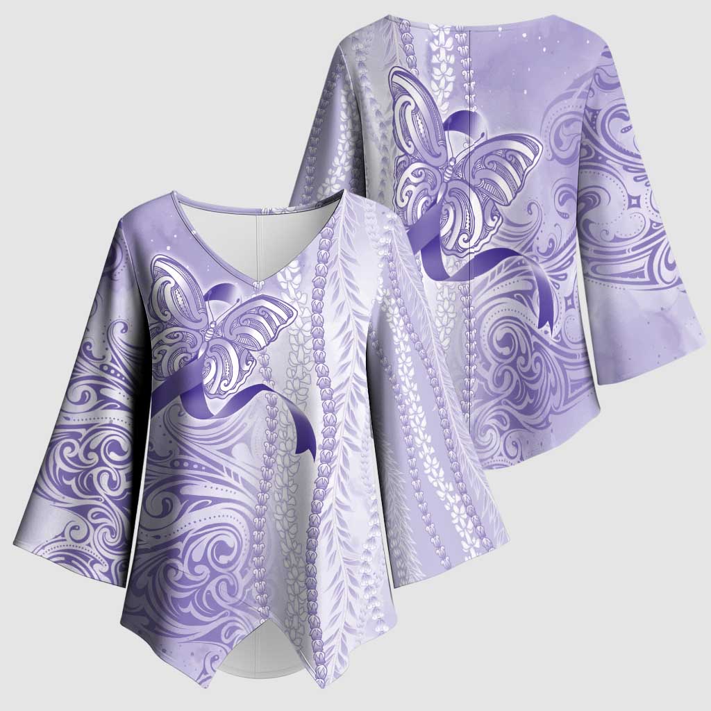 Epilepsy Awareness Kimono Sleeve Blouse Maile Pikake Lokelani Crown Flower Lei Inspired