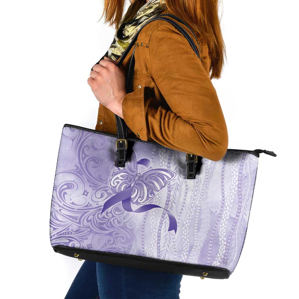 Epilepsy Awareness Leather Tote Bag Maile Pikake Lokelani Crown Flower Lei Inspired LT9 Purple - Polynesian Pride