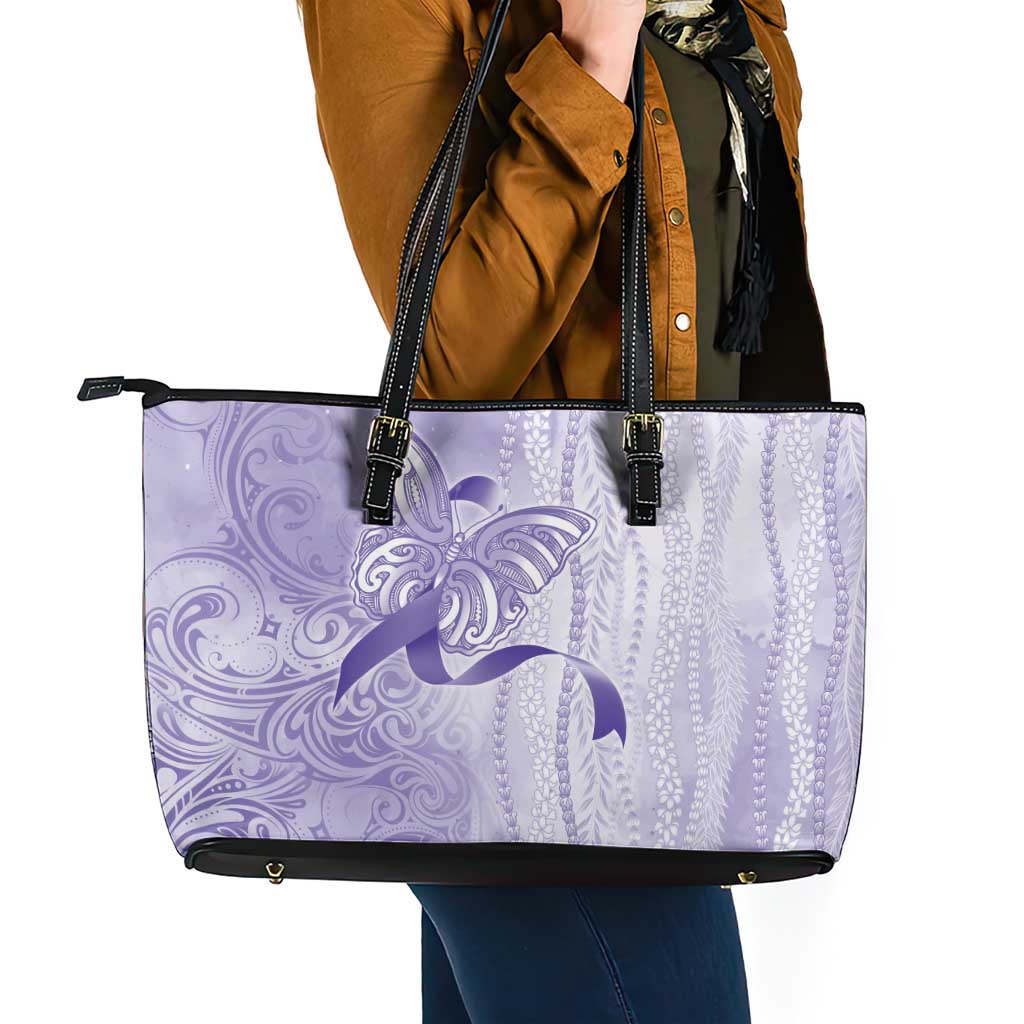 Epilepsy Awareness Leather Tote Bag Maile Pikake Lokelani Crown Flower Lei Inspired LT9 - Polynesian Pride