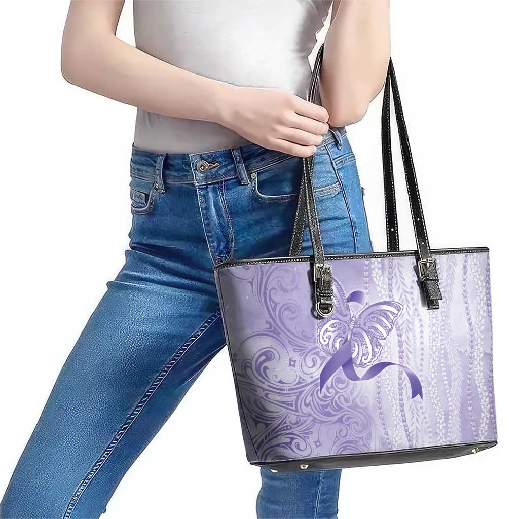 Epilepsy Awareness Leather Tote Bag Maile Pikake Lokelani Crown Flower Lei Inspired LT9 - Polynesian Pride