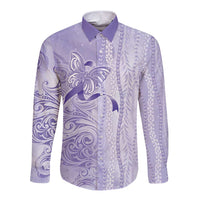 Epilepsy Awareness Long Sleeve Button Shirt Maile Pikake Lokelani Crown Flower Lei Inspired LT9 Unisex Purple - Polynesian Pride