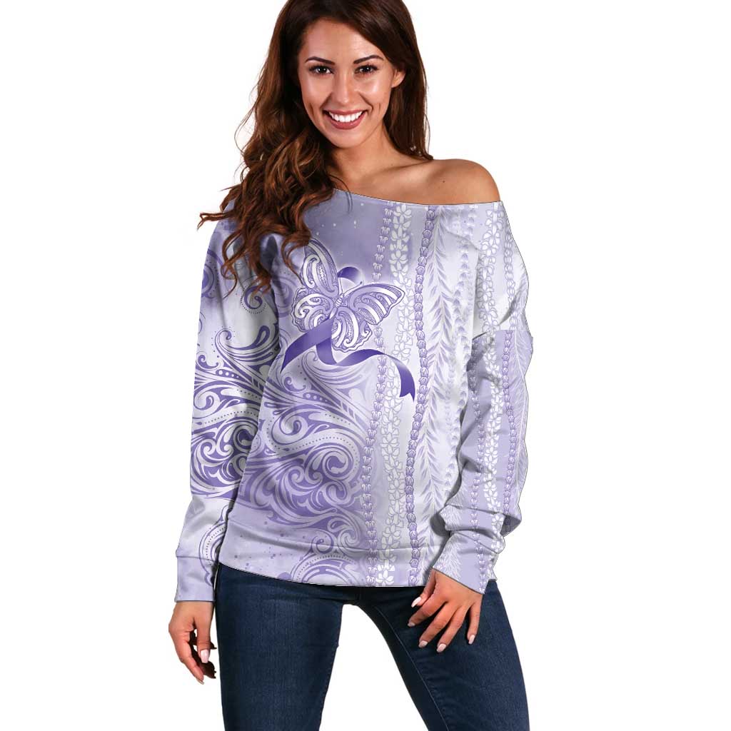 Epilepsy Awareness Off Shoulder Sweater Maile Pikake Lokelani Crown Flower Lei Inspired