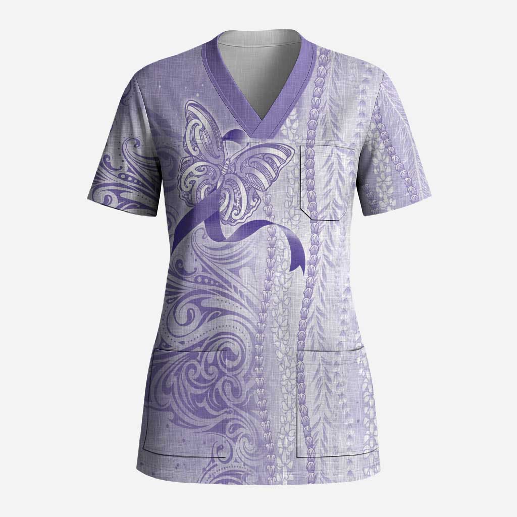 Epilepsy Awareness Scrub Top Maile Pikake Lokelani Crown Flower Lei Inspired