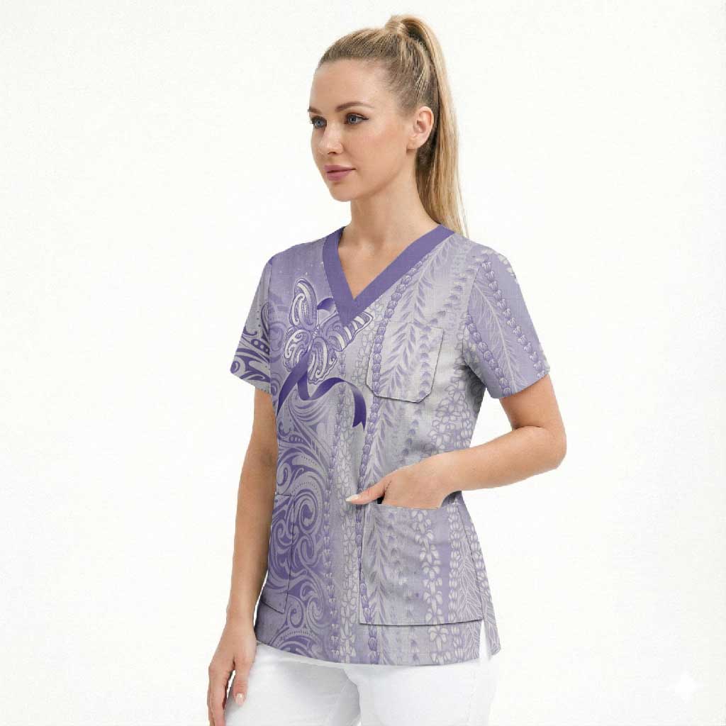 Epilepsy Awareness Scrub Top Maile Pikake Lokelani Crown Flower Lei Inspired