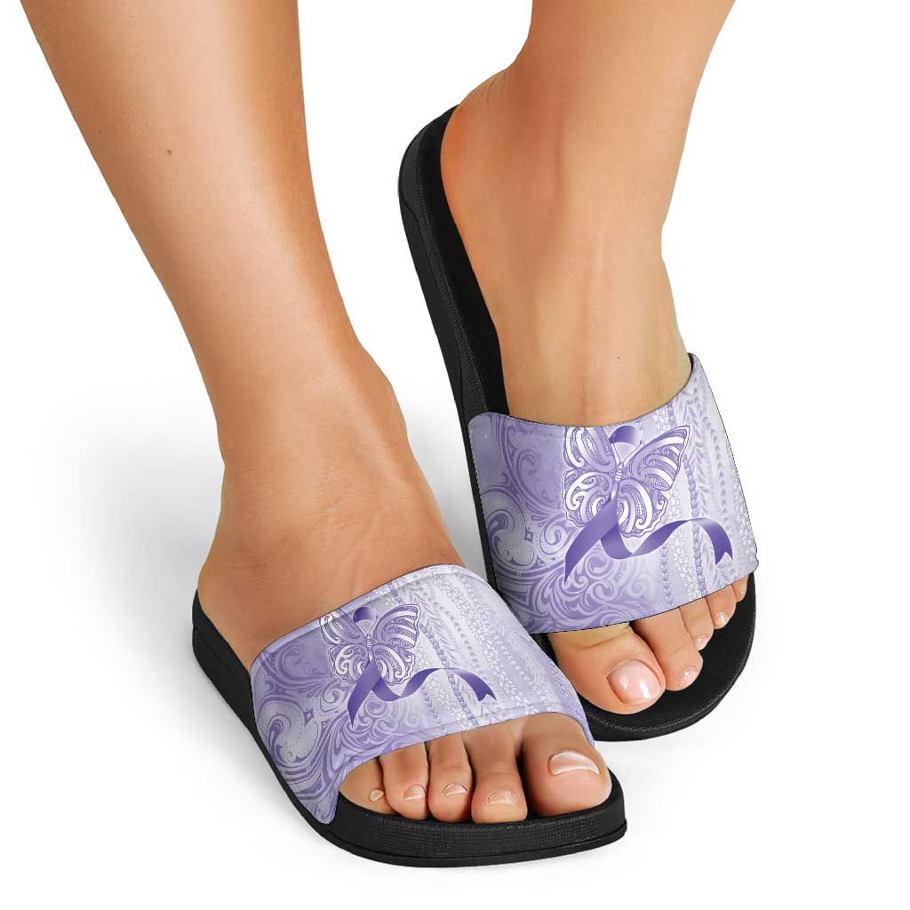 Epilepsy Awareness Slide Sandals Maile Pikake Lokelani Crown Flower Lei Inspired