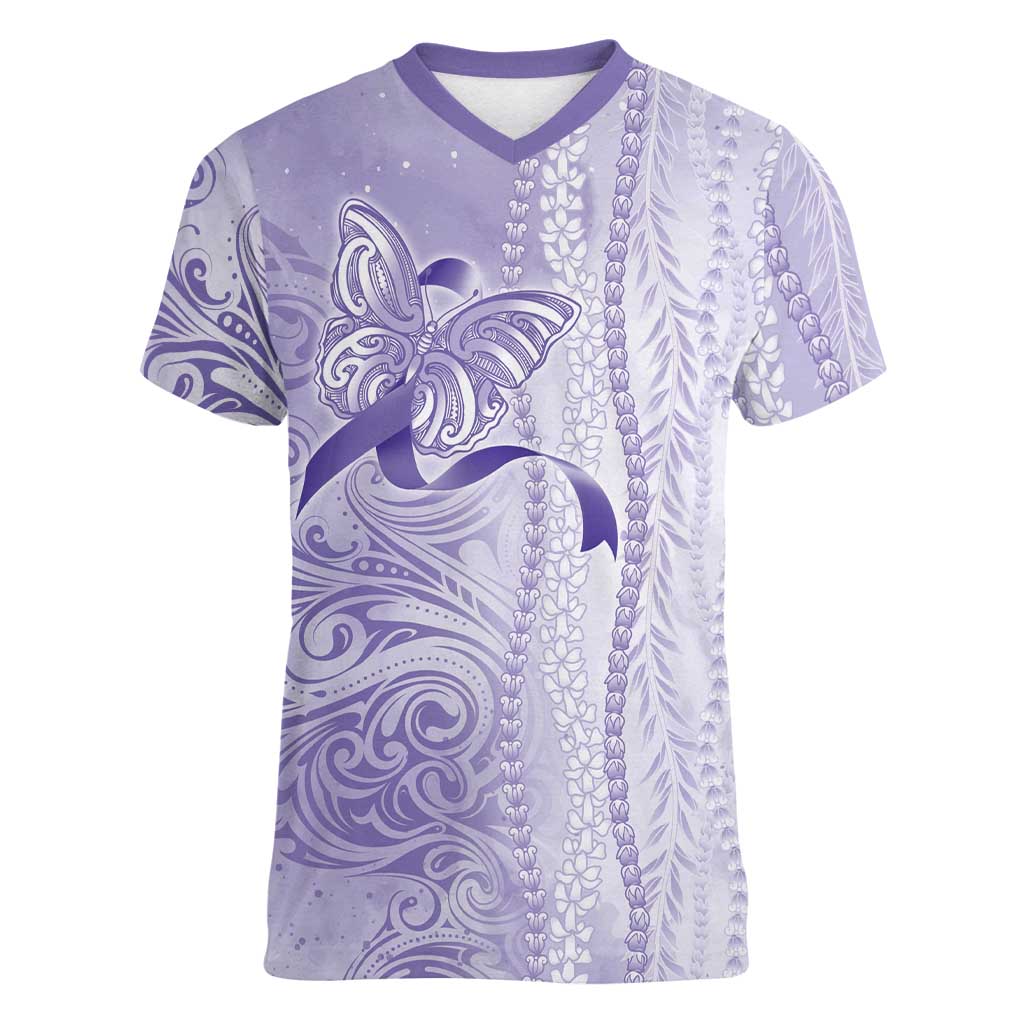 Epilepsy Awareness Women V-Neck T-Shirt Maile Pikake Lokelani Crown Flower Lei Inspired
